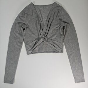 Abercrombie & Fitch Crop Top Womens Small Silver Metallic Wrap Front 90s Y2K Top